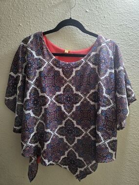 Chenault Boho Mosaic Tunic with Coral Underlayer
